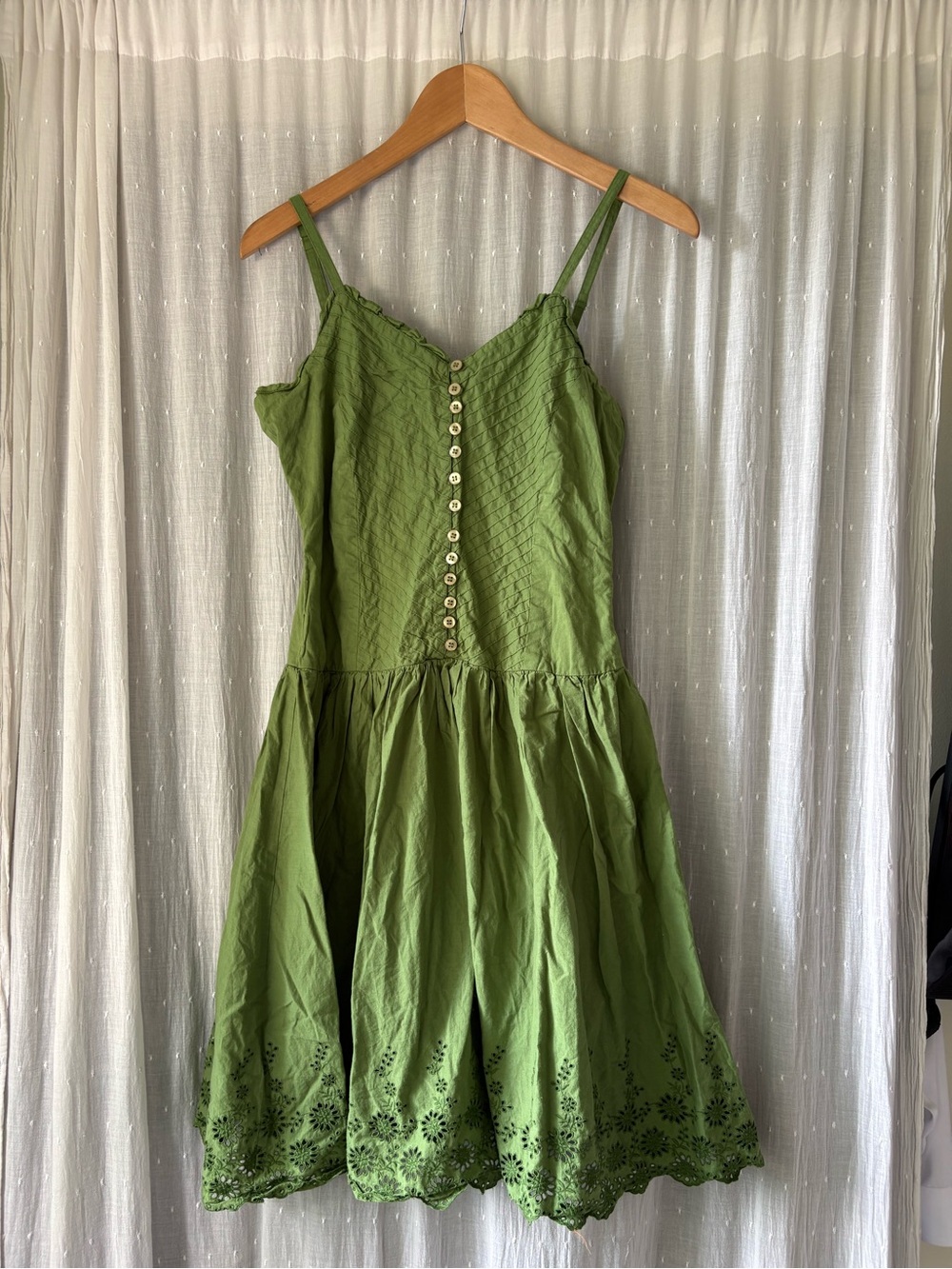 dELiA*s Olive Green Spaghetti-Strap Button-Front Mini Dress